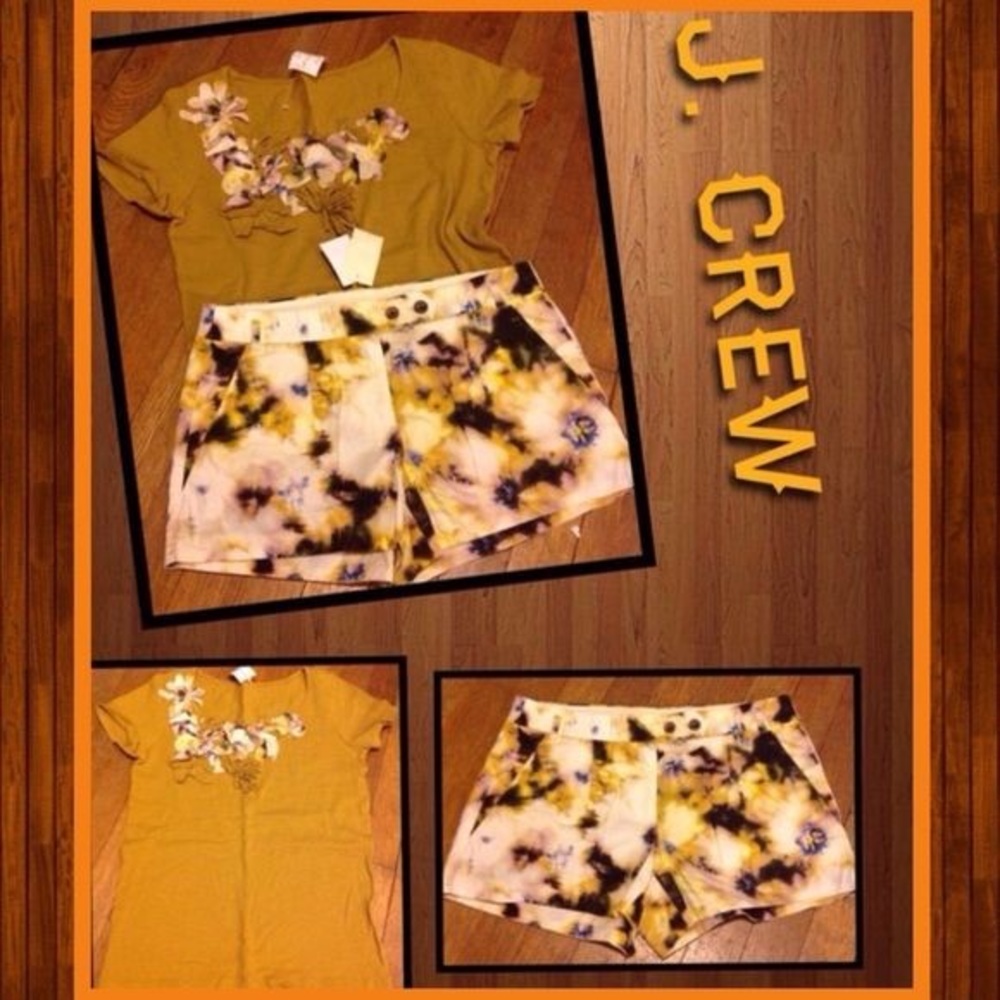 J Crew yellow tie dye stretch shorts size 8